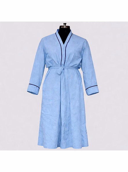 Customizable Long Sleeve Wrap Bath Robe with Contrast Piping