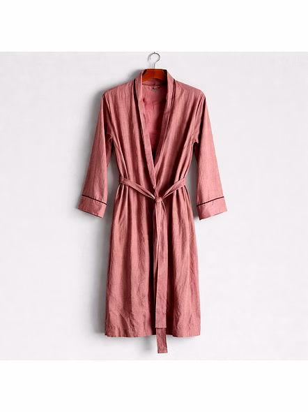 Customizable Pink Satin Wrap Bath Robe with Waist Tie