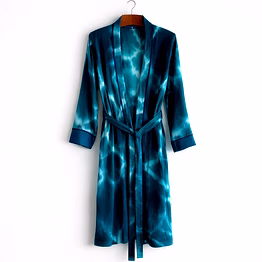 customizable teal satin wrap bath robe with waist tie belt