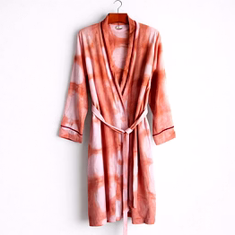 customizable rose tie-dye satin wrap bath robe with waist belt