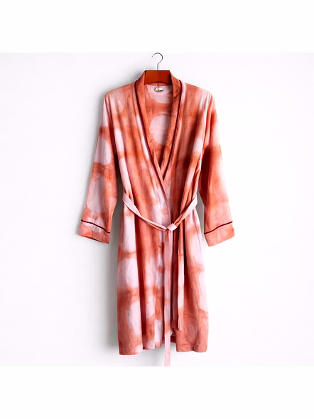 Customizable Rose Tie-Dye Satin Wrap Bath Robe with Waist Belt
