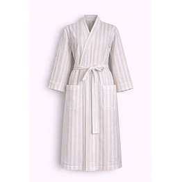 customizable neutral striped wrap bath robe for spa and hotel