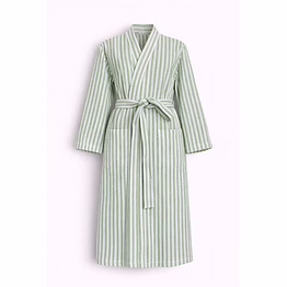 customizable green striped wrap bath robe for spa and hotel