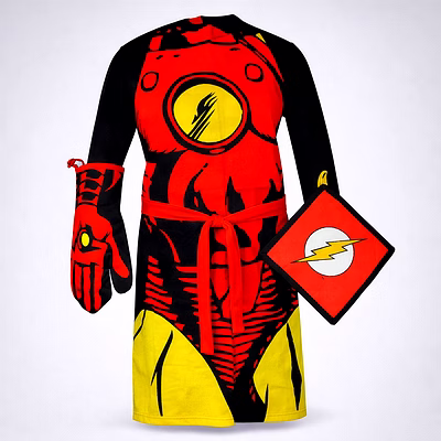 customizable superhero theme kitchen apron with long sleeves