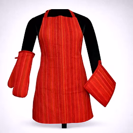 custom red textured kitchen apron set with oven mitt and pot holder