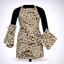 custom leopard print kitchen apron set with oven mitt and pot holder