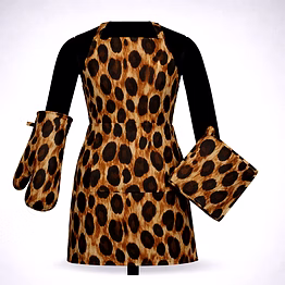 custom bold leopard print kitchen apron set with oven mitt and pot holder