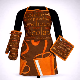 custom coffee theme kitchen apron set with oven mitt and pot holder