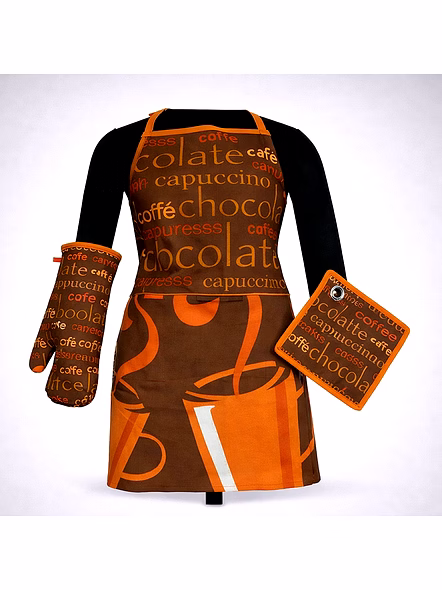 Custom Coffee Theme Kitchen Apron Set with Oven Mitt and Pot Holder
