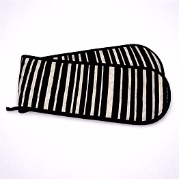 custom black and white striped double oven glove with extended heat protection