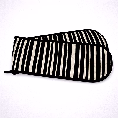 custom black and white striped double oven glove with extended heat protection