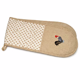 custom rooster embroidered kitchen oven glove with polka dot panel