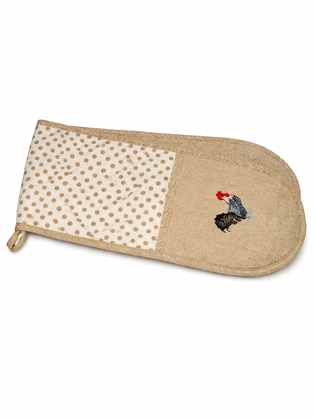 Custom Rooster Embroidered Kitchen Oven Glove with Polka Dot Panel