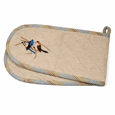 custom double oven glove with bird embroidery