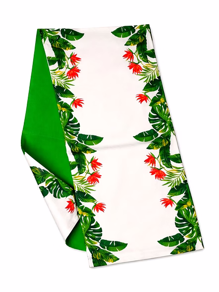 Custom Tropical Leaf & Floral Border Table Runner