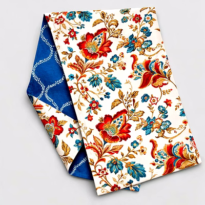 custom bird & floral reversible table runner