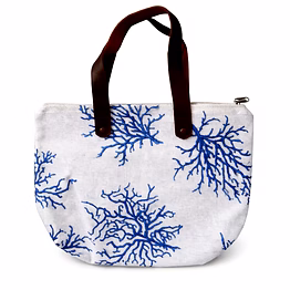 custom coral print tote bag with brown handles