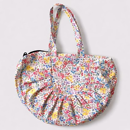 custom floral gathered tote bag with pleated design