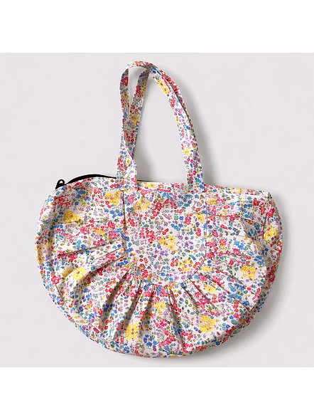Custom Floral Gathered Tote Bag with Pleated Design