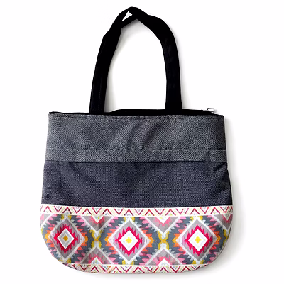 custom geometric panel tote bag with quilted top