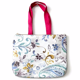 custom floral paisley tote bag with pink handles