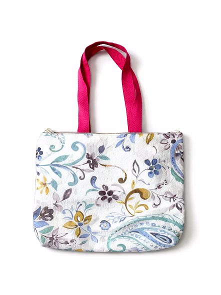 Custom Floral Paisley Tote Bag with Pink Handles
