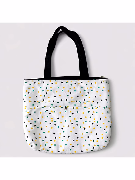 Custom Polka Dot Tote Bag with Black Handles