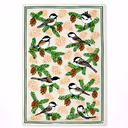 bird & pine branch print tea towel