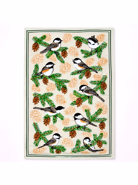 Bird & Pine Branch Print Tea Towel