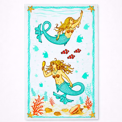 mermaid ocean theme tea towel