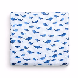 whale print muslin baby swaddle