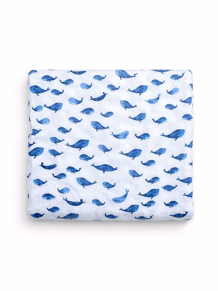 Whale Print Muslin Baby Swaddle