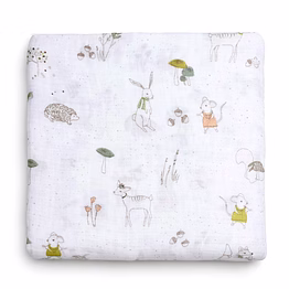 woodland animal print muslin baby swaddle