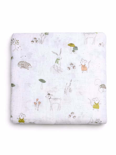 Woodland Animal Print Muslin Baby Swaddle