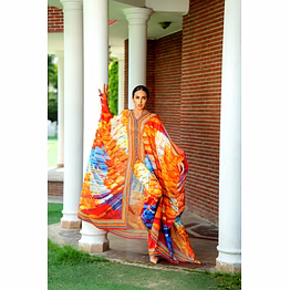 multicolor printed kaftan beach cover-up with wide sleeves and full-length flowing design