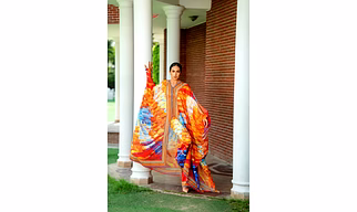 Multicolor Printed Kaftan Beach Cover-Up with Wide Sleeves and Full-Length Flowing Design