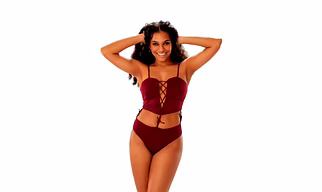 Burgundy Cut-Out One-Piece Swimsuit with Lace-Up Front and High-Cut Bottom Beachwear