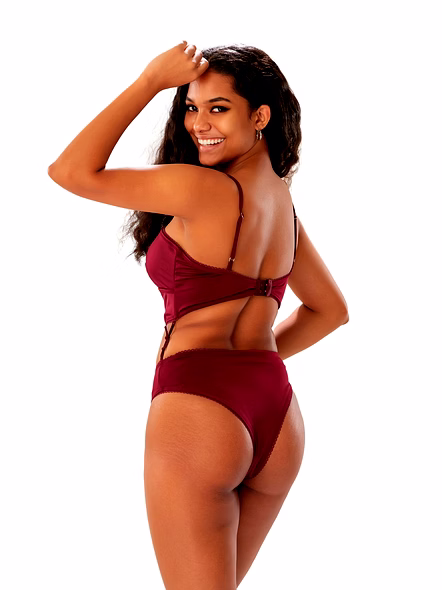 Burgundy Cut-Out One-Piece Swimsuit with Lace-Up Front and High-Cut Bottom Beachwear-1