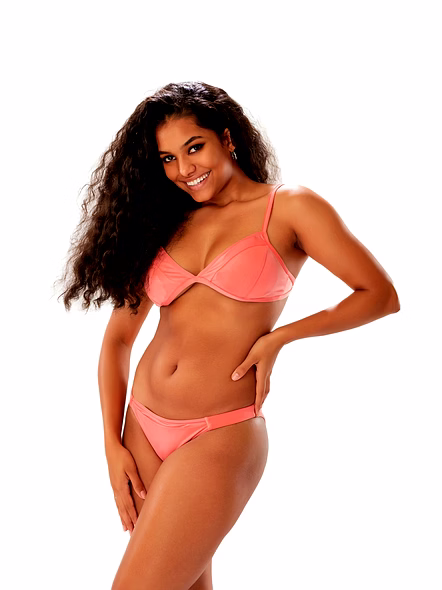 Coral Two-Piece Bikini Set Bra-Style Top and Low-Rise Bottom Minimal Swimwear-Kardigi16