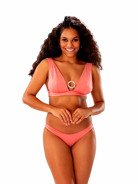 Coral Two-Piece Bikini Set Bra-Style Top and Low-Rise Bottom Minimal Swimwear-1
