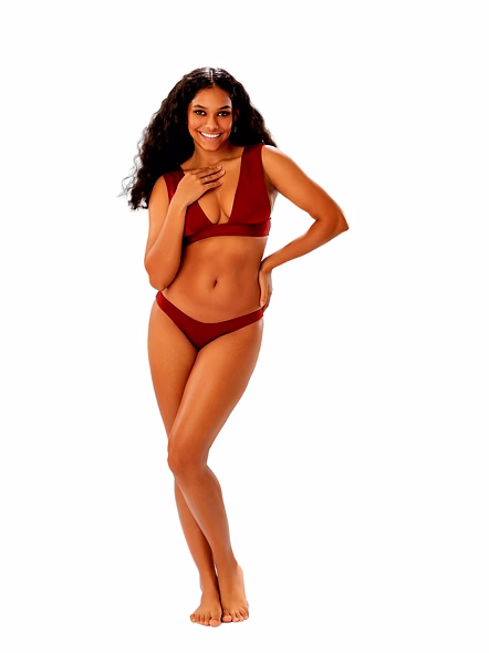 Burgundy and Black Two-Piece Bikini Set Bra-Style Top with Contrast Band Swimwear