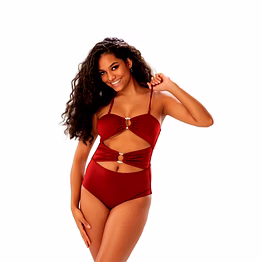 burgundy cut-out one-piece swimsuit with ring detail bandeau halter beachwear