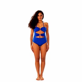 blue cut-out one-piece swimsuit with ring detail bandeau halter beachwear