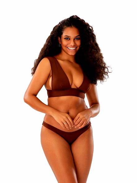 Brown Two-Piece Bikini Set Deep V-Neck Top with Wide Straps and Low-Rise Bottom-Kardigi21