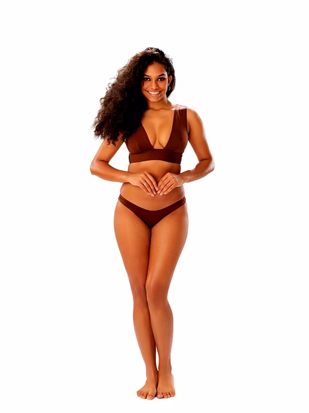 Brown Two-Piece Bikini Set Deep V-Neck Top with Wide Straps and Low-Rise Bottom-1