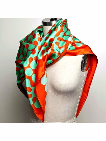 Multicolor Printed Square Scarf with Abstract Pattern and Contrast Border Fashion Accessory