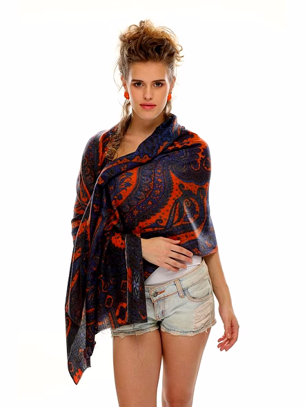 Rectangular Paisley Print Scarf with Soft Drape and Multi-Tone Pattern Fashion Accessory