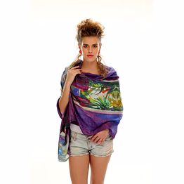 multicolor printed rectangular scarf with soft drape and artistic pattern fashion accessory
