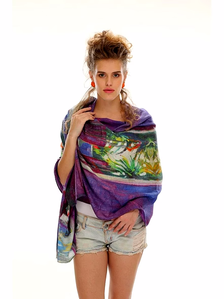 Multicolor Printed Rectangular Scarf with Soft Drape and Artistic Pattern Fashion Accessory-Res1010