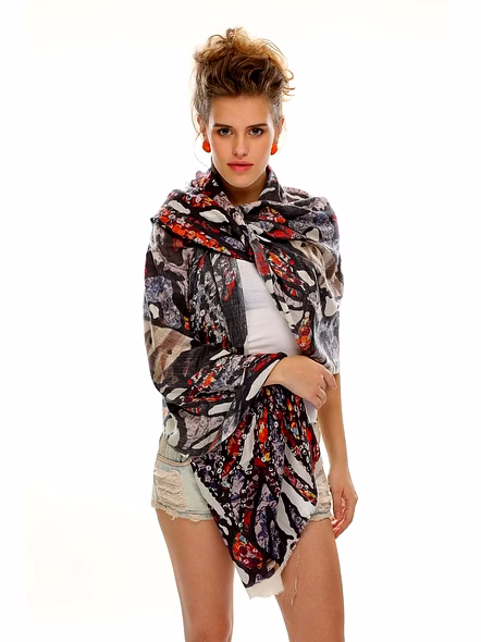 Multi-Tone Abstract Printed Rectangular Scarf with Soft Drape and Lightweight Fashion Accessory